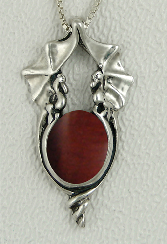 Sterling Silver Proud Pair of Dragons Pendant With Red Tiger Eye